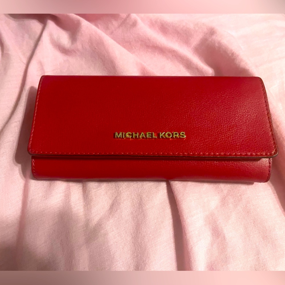 Red Michael Kors Saffiano Leather Wallet